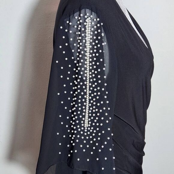 S. Levine Black Dressy Blouse with Slit Sleeves and Pearl Accent Size Small - Picture 6 of 9